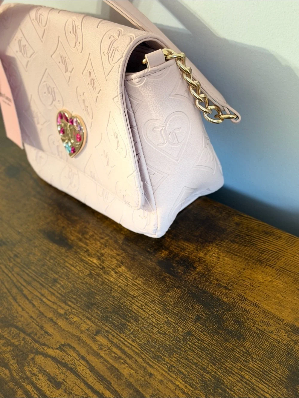 Juicy Couture Light Pink Embossed Heart Shoulder Bag